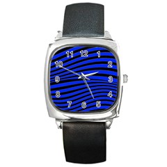 Black And Blue Linear Abstract Print Square Metal Watch by dflcprintsclothing