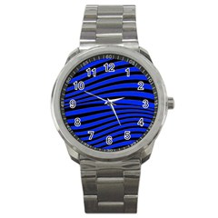 Black And Blue Linear Abstract Print Sport Metal Watch by dflcprintsclothing