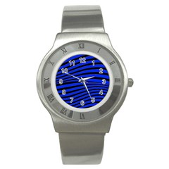 Black And Blue Linear Abstract Print Stainless Steel Watch by dflcprintsclothing