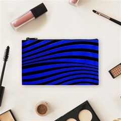 Black And Blue Linear Abstract Print Cosmetic Bag (small) by dflcprintsclothing