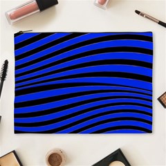 Black And Blue Linear Abstract Print Cosmetic Bag (xl)