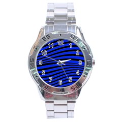 Black And Blue Linear Abstract Print Stainless Steel Analogue Watch by dflcprintsclothing