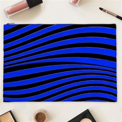 Black And Blue Linear Abstract Print Cosmetic Bag (xxl) by dflcprintsclothing