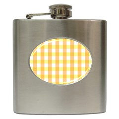 Gingham Duo Orange On Yellow Hip Flask (6 Oz) by retrotoomoderndesigns