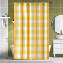 Gingham Duo Orange On Yellow Shower Curtain 48  X 72  (small)  by retrotoomoderndesigns