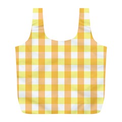 Gingham Duo Orange On Yellow Full Print Recycle Bag (l) by retrotoomoderndesigns