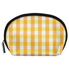 Gingham Duo Orange On Yellow Accessory Pouch (large) by retrotoomoderndesigns