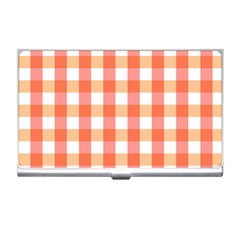 Gingham Duo Red On Orange Business Card Holder by retrotoomoderndesigns