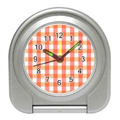 Gingham Duo Red On Orange Travel Alarm Clock by retrotoomoderndesigns