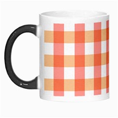 Gingham Duo Red On Orange Morph Mugs by retrotoomoderndesigns