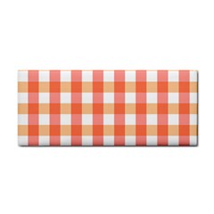 Gingham Duo Red On Orange Hand Towel by retrotoomoderndesigns