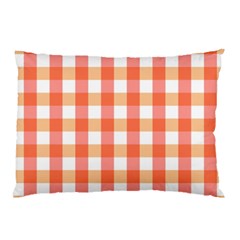 Gingham Duo Red On Orange Pillow Case by retrotoomoderndesigns