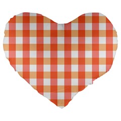 Gingham Duo Red On Orange Large 19  Premium Flano Heart Shape Cushions by retrotoomoderndesigns