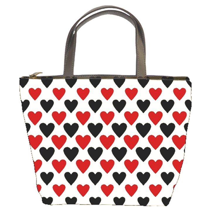 Red & Black Hearts - Eggshell Bucket Bag