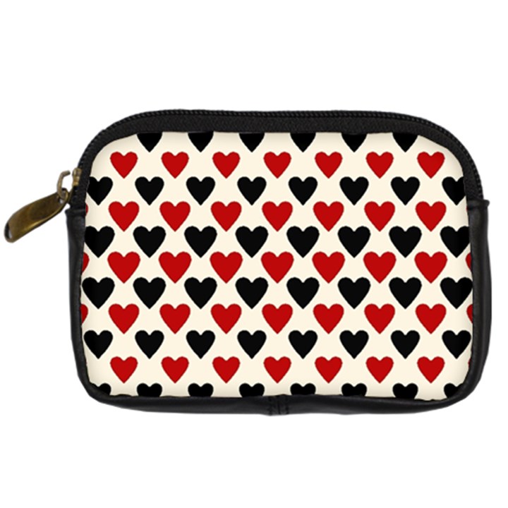 Red & Black Hearts - Eggshell Digital Camera Leather Case