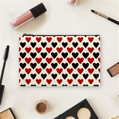 Red & Black Hearts - Eggshell Cosmetic Bag (medium) by WensdaiAmbrose