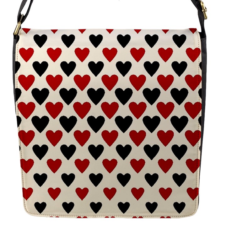 Red & Black Hearts - Eggshell Flap Closure Messenger Bag (S)