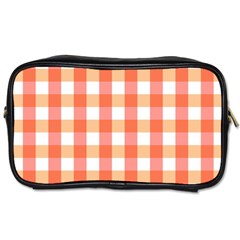 Gingham Duo Red On Orange Toiletries Bag (two Sides) by retrotoomoderndesigns