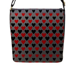 Red & Black Hearts - Grey Flap Closure Messenger Bag (l) by WensdaiAmbrose