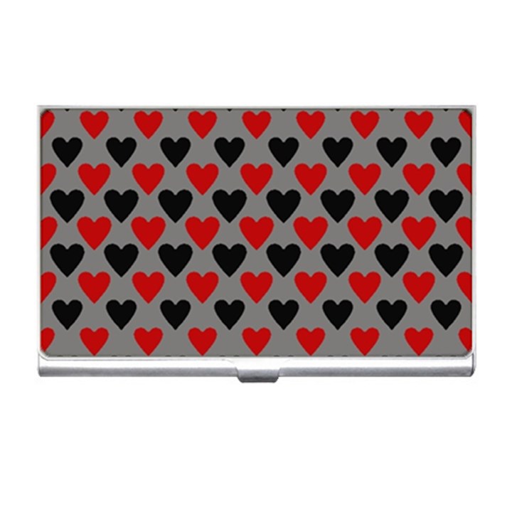 Red & Black Hearts - Grey Business Card Holder