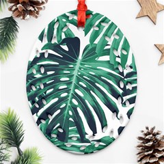 Green Monstera leaves Oval Filigree Ornament (Two Sides)