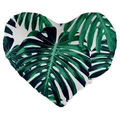 Green Monstera leaves Large 19  Premium Heart Shape Cushions