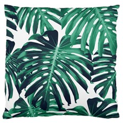 Green Monstera leaves Large Flano Cushion Case (One Side)