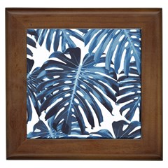 Blue monstera leaves Framed Tiles