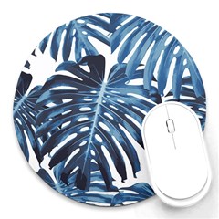 Blue monstera leaves Round Mousepads