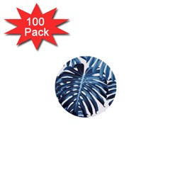 Blue monstera leaves 1  Mini Buttons (100 pack) 