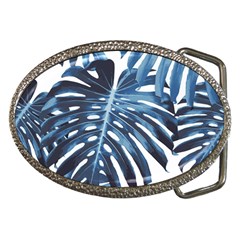 Blue monstera leaves Belt Buckles