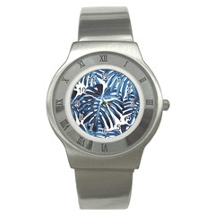 Blue monstera leaves Stainless Steel Watch