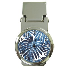 Blue monstera leaves Money Clip Watches