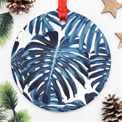 Blue monstera leaves Round Ornament (Two Sides)