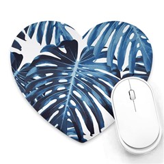 Blue monstera leaves Heart Mousepads