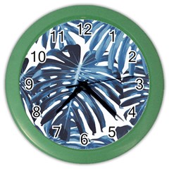 Blue monstera leaves Color Wall Clock