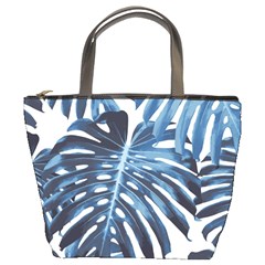 Blue monstera leaves Bucket Bag