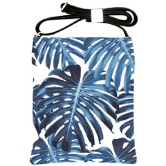 Blue monstera leaves Shoulder Sling Bag