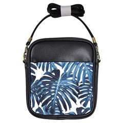 Blue monstera leaves Girls Sling Bag