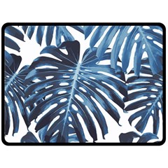 Blue monstera leaves Fleece Blanket (Large) 