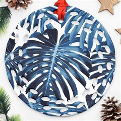 Blue monstera leaves Ornament (Round Filigree)