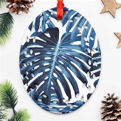 Blue monstera leaves Ornament (Oval Filigree)