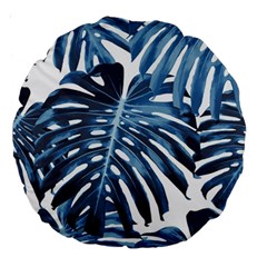 Blue monstera leaves Large 18  Premium Round Cushions