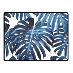 Blue monstera leaves Double Sided Fleece Blanket (Small) 