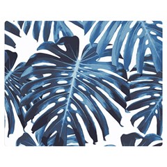 Blue monstera leaves Double Sided Flano Blanket (Medium) 