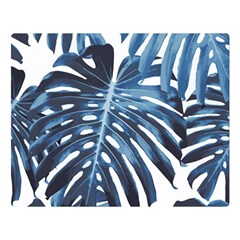 Blue monstera leaves Double Sided Flano Blanket (Large) 