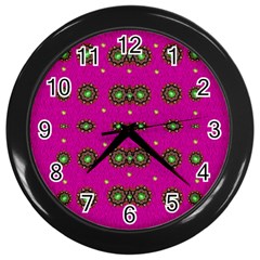 Stars In Fern And Love Ornate Wall Clock (black) by pepitasart