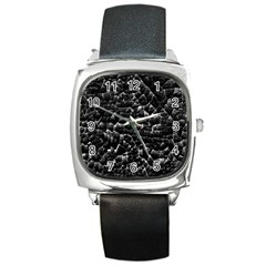 Black And White Grunge Cracked Abstract Print Square Metal Watch by dflcprintsclothing