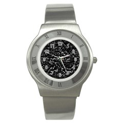 Black And White Grunge Cracked Abstract Print Stainless Steel Watch by dflcprintsclothing