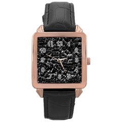 Black And White Grunge Cracked Abstract Print Rose Gold Leather Watch  by dflcprintsclothing